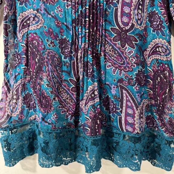 Sundance Silk Blouse Paisley Turquoise Lace Delicate Feminine Fairy - Picture 3 of 9